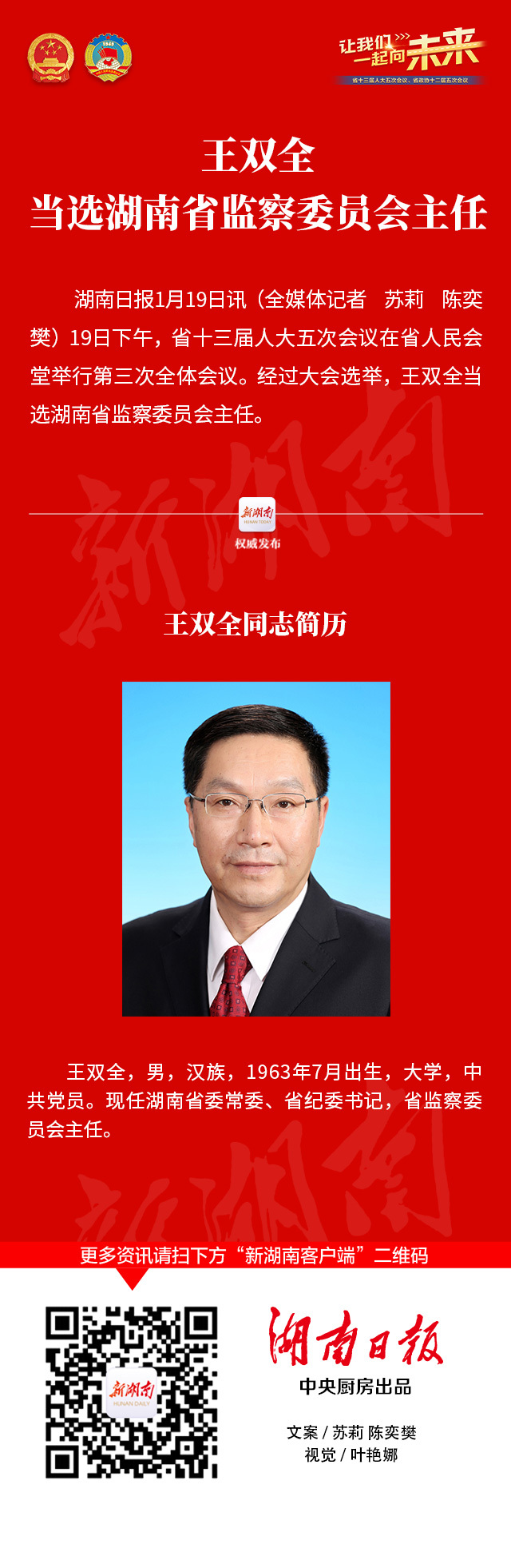 王双全当选湖南省监察委员会主任