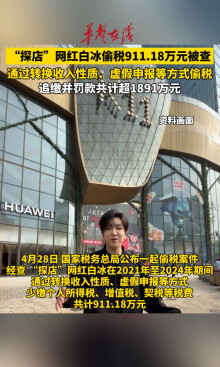 “探店”网红白冰偷税911.18万元 追缴并罚款共计超1891万元
