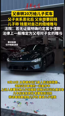 父亲转20万给儿子买车后起诉要回
