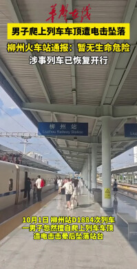 男子爬上列车车顶遭电击坠落 车站通报：暂无生命危险