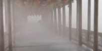 真·风雨桥！游客玩耍遇上瓢泼大雨被困