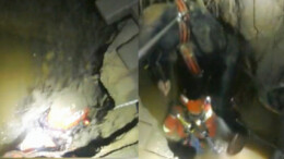 醉汉深夜掉入4米深坑 消防紧急救援