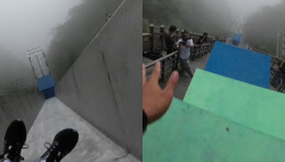 第一视角！跑酷选手从天门山999级“天梯”疾纵而下