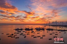 航拍山东荣成“海上牧场”秋耕美景