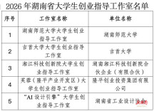 2026年湖南省大学生创业指导工作室名单公布