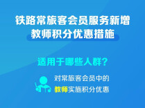 铁路部门新增教师积分优惠 9月10日起可享票面金额10倍积分