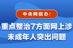 中央网信办：重点整治7方面网上涉未成年人突出问题