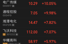 超八成湘股飘红，电广传媒、通程控股10%涨停｜湘股观察
