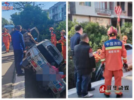 江华：警消联动高效救援 倾翻货车成功脱险