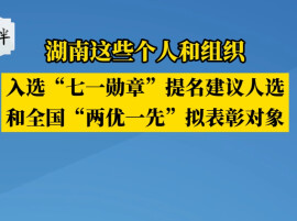 湖南这些个人和组织入选“七一勋章”提名建议人选和全国“两优一先”拟表彰对象