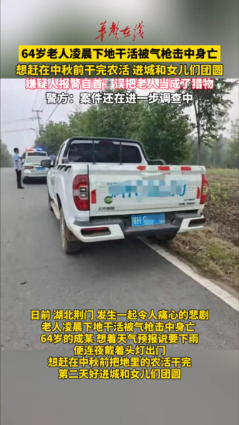 64岁老人凌晨下地干活被气枪击中身亡