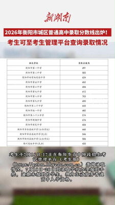 刚刚！2026年衡阳市城区普通高中录取分数线发布