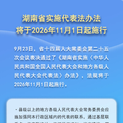 湖南修订代表法实施办法 为人大代表依法履职提供法治保障