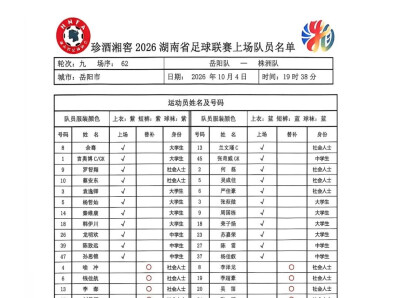株洲VS岳阳，首发名单公布！