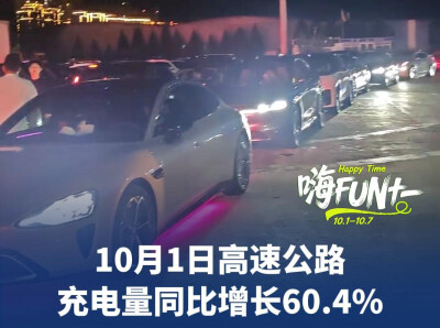 国庆假期首日高速公路充电量同比增长60.4%