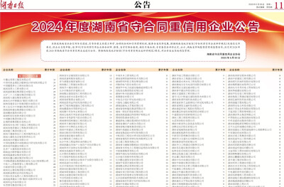2024年度湖南省守合同重信用企业公告