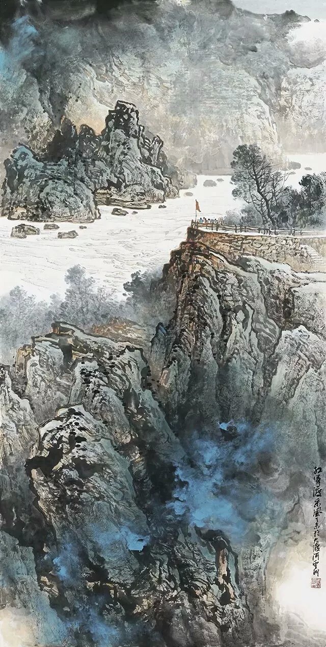 紫霭云天外雄奇山象中大风堂观施云翔先生作画记